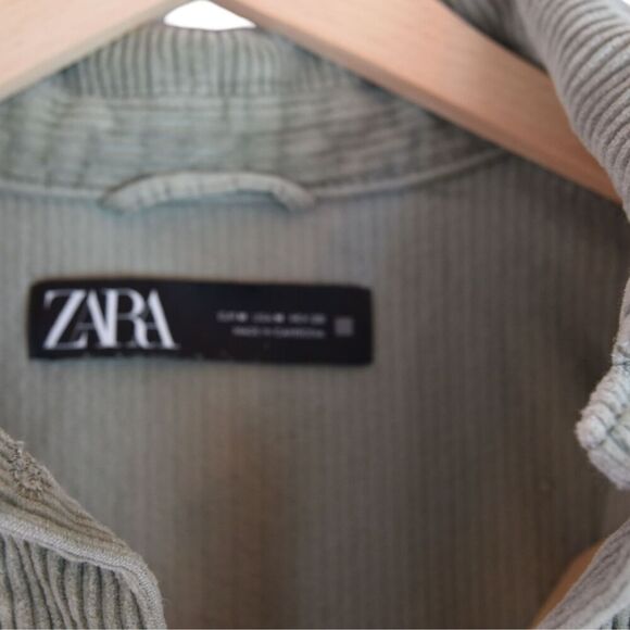 Zara Oversized Boxy Corduroy Shacket Women’s Sage Green Button-Up Shirt Jacket M - Picture 7 of 10